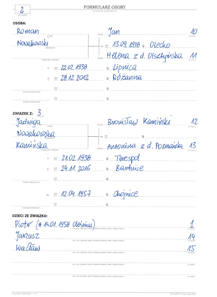 Notatnik genealoga - formularz osoby